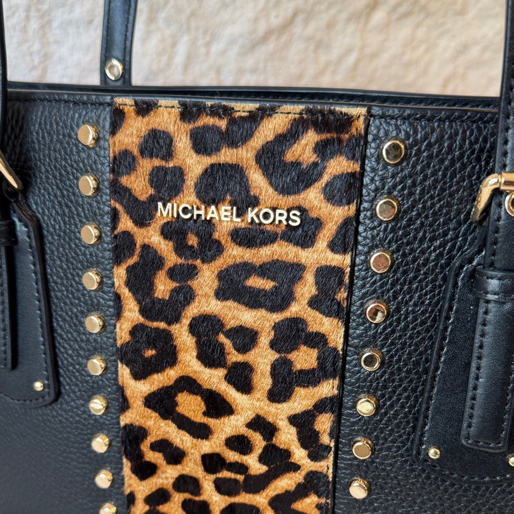Michael Kors Black and Leopard Accent Tote - Picture 3 of 10